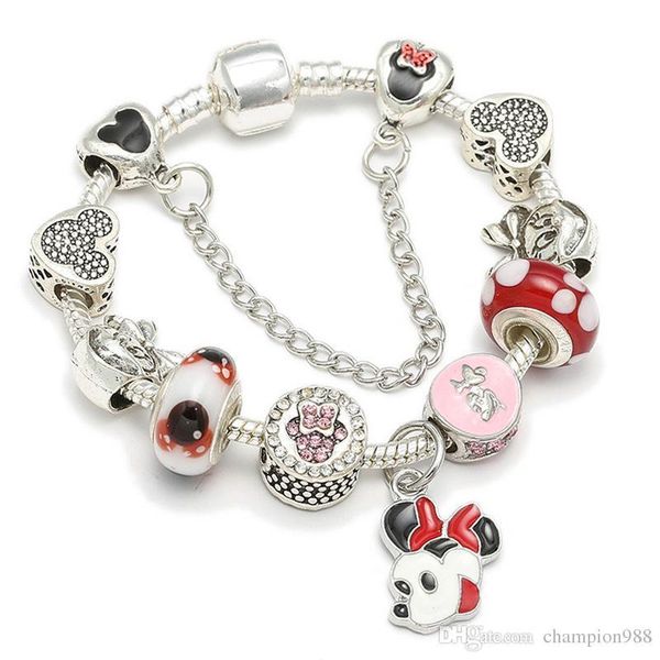 Charm Bracelet 925 Silver Pandora Bracelets For Women Royal Heart-shaped Bracelet Pink Crystal Beads Diy JewelrFashion European Charm Beads