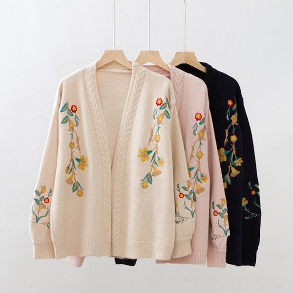autumn women's long sleeves floral print knitting embroidered sweater cardigan warm sweater outwear coats with lantern sleeves, White;black
autumn women's long sleeves floral print knitting embroidered sweater cardigan warm sweater outwear coats with lantern sleeves, White;black