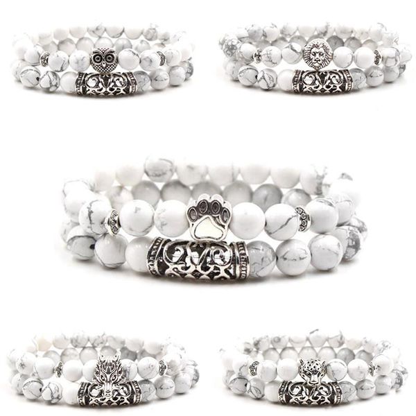 new 2pc/set white turquoise bracelet 8mm natural stone bracelet owl lion skull punk bangles for women & men gift, Black
new 2pc/set white turquoise bracelet 8mm natural stone bracelet owl lion skull punk bangles for women & men gift, Black