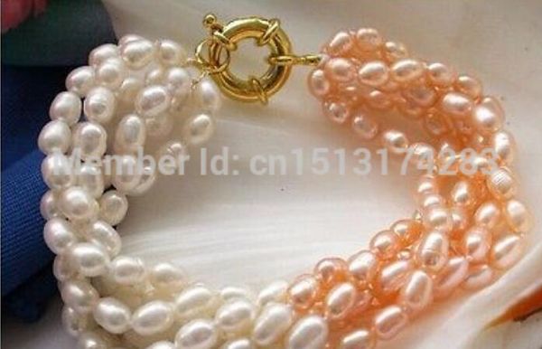 gt;>>natural 6row 8" 9mm pink white rice freshwater cultured pearl bracelet, Golden;silver
gt;>>natural 6row 8" 9mm pink white rice freshwater cultured pearl bracelet, Golden;silver