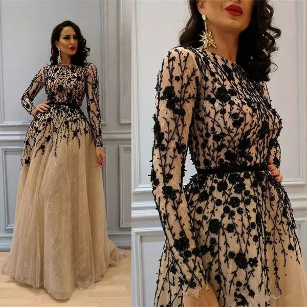 gorgeous champagne prom dresses jewel neck long sleeve floor length formal party dress lace beads nude middle east evening gowns, Black
gorgeous champagne prom dresses jewel neck long sleeve floor length formal party dress lace beads nude middle east evening gowns, Black