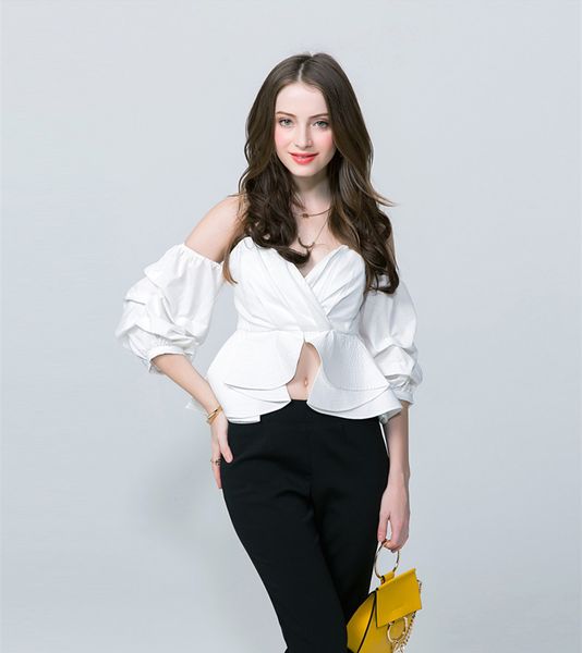 korean real half blusas european and american women's 2018 new personality ruffle bubble sleeve shirt women, White
korean real half blusas european and american women's 2018 new personality ruffle bubble sleeve shirt women, White