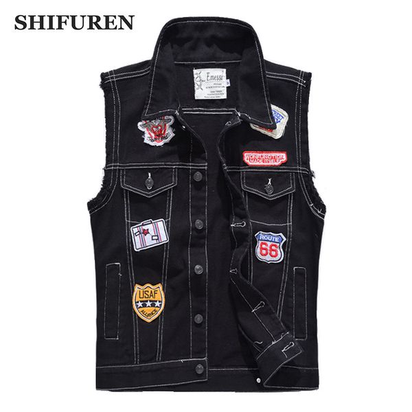 shifuren men's jeans vest fashion patch designs ripped cowboy black cotton denim vest sleeveless jackets casual waistcoat, Black;white
shifuren men's jeans vest fashion patch designs ripped cowboy black cotton denim vest sleeveless jackets casual waistcoat, Black;white