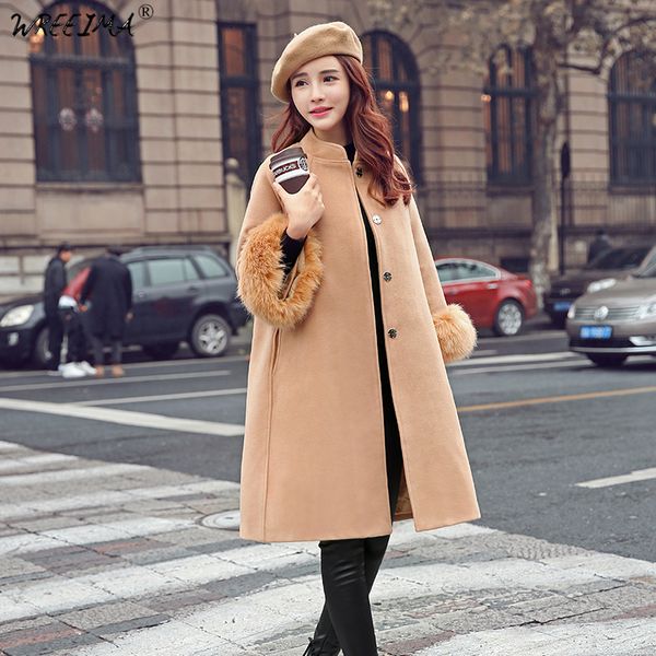 

2018 casual wide-waisted women winter wool blend coat autumn winter long wool coat and jacket solid fur outerwear plus size l850, Black