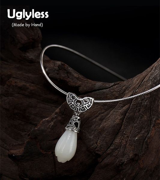 

uglyless real 925 sterling silver natural jade magnolia pendants without chains women elegant vitnage fine jewelry hollow bijoux