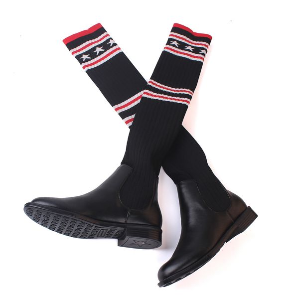women low heels real genuine leather shoes elegant knee-high boots spring autumn footwear knitting socks long boots, Black
women low heels real genuine leather shoes elegant knee-high boots spring autumn footwear knitting socks long boots, Black