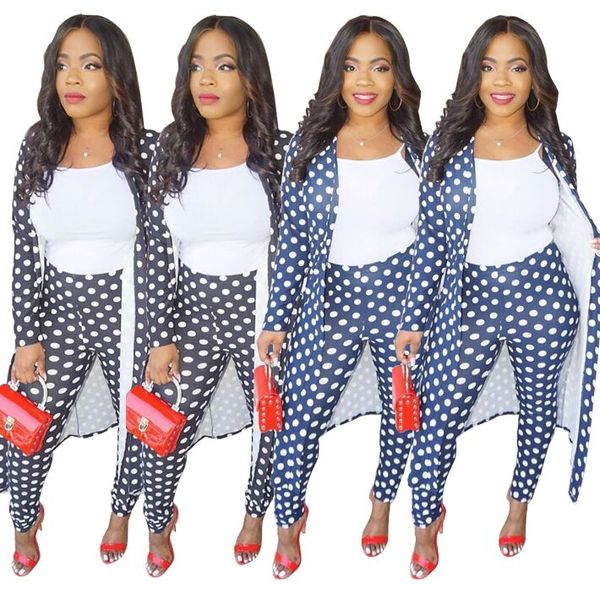 women casual autumn two piece set long sleeve dot printed cardigans long coat and pencil pants, White
women casual autumn two piece set long sleeve dot printed cardigans long coat and pencil pants, White