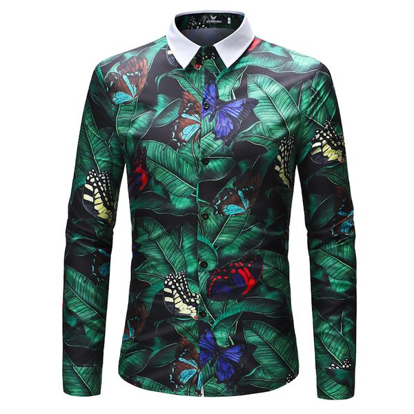 fashionable green leaf butterfly print long-sleeve shirt 2018 men's spring and autumn comfortable casual shirt new style, White;black
fashionable green leaf butterfly print long-sleeve shirt 2018 men's spring and autumn comfortable casual shirt new style, White;black