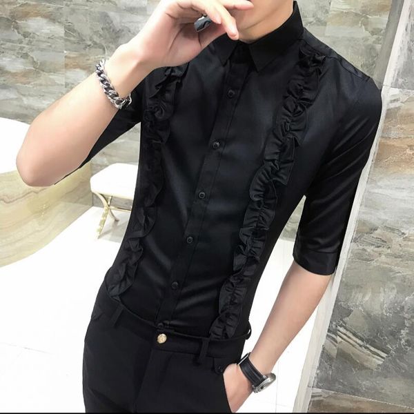 summer trendy shirt men slim korean seven-point sleeve shirts handsome hair stylist show work clothes nightclub singer costumes, White;black
summer trendy shirt men slim korean seven-point sleeve shirts handsome hair stylist show work clothes nightclub singer costumes, White;black