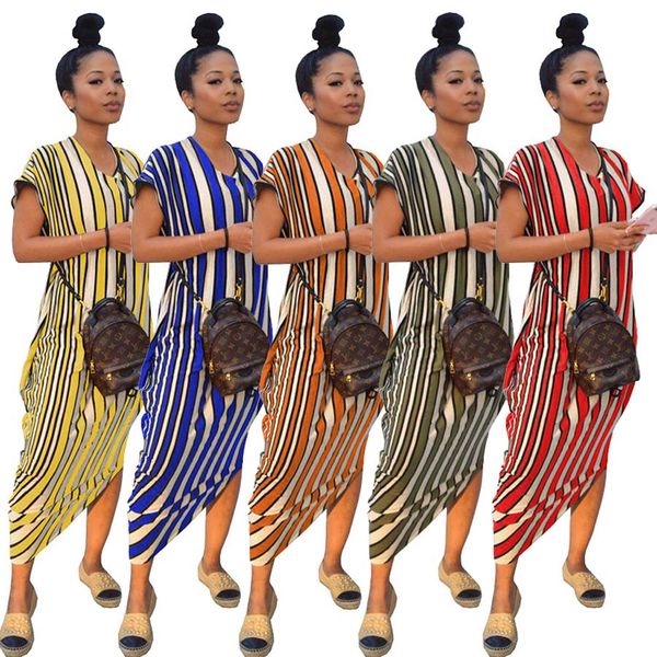 Women Summer Short Sleeved Striped Prints Midi Long dress Casual Asymmetrical Irregular Hem dresses
Women Summer Short Sleeved Striped Prints Midi Long dress Casual Asymmetrical Irregular Hem dresses