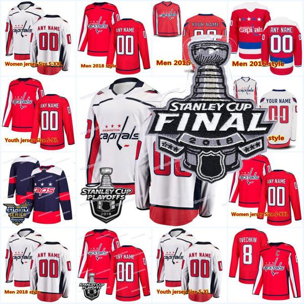 2018 New 8 Alex Ovechkin 70 Holtby 19 Backstrom 74 John Carlson 77 TJ Oshie Washington Capitals Stanley Cup Playoffs Finals Hockey Jerseys
