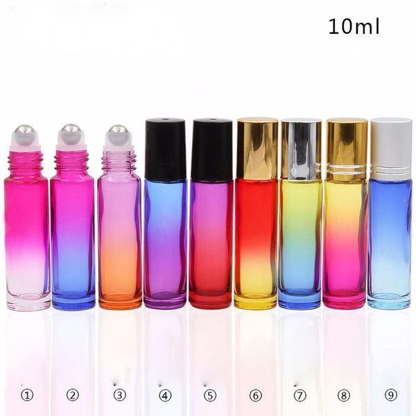 9 Colors Thick Glass Roll On Bottle 10ml Colorful Essential Oil Roller Bottles With Stainless Steel Ball Empty Perfume Bottle