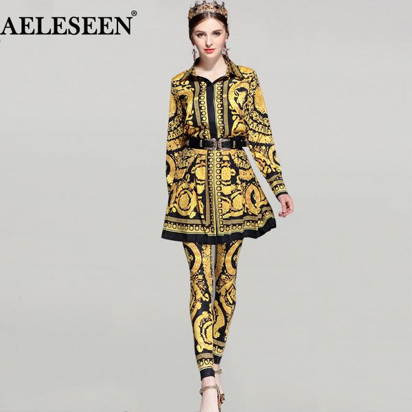 luxury 3 pieces set runway summer set's women 2018 european noble gold floral printed shirt + pleat skirt pant casual suits, Gray
luxury 3 pieces set runway summer set's women 2018 european noble gold floral printed shirt + pleat skirt pant casual suits, Gray
