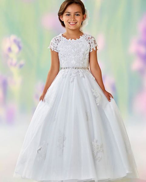cap sleeve a-line satin flower girls dresses scoop lace appliques beaded backless first comunion dresses vestido de daminha, White;blue
cap sleeve a-line satin flower girls dresses scoop lace appliques beaded backless first comunion dresses vestido de daminha, White;blue