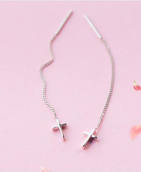 real. 925-sterling-silver pull through polished cross threader dangle earrings for women jewelry for lady's gtle1200, Golden;silver
real. 925-sterling-silver pull through polished cross threader dangle earrings for women jewelry for lady's gtle1200, Golden;silver
