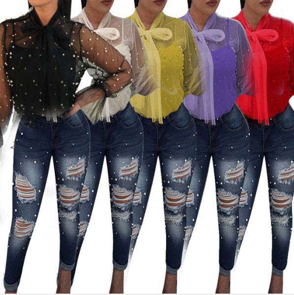 Women Long Sleeve Turtleneck See-Through Nailed Pearl Bow Tie Shirts Blouse Tops (With Subcoating Tanks) 
Women Long Sleeve Turtleneck See-Through Nailed Pearl Bow Tie Shirts Blouse Tops (With Subcoating Tanks)