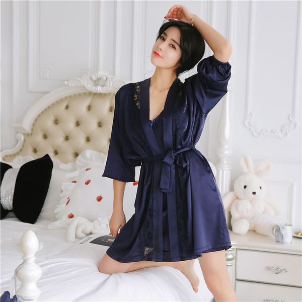 loose women silk night gown set solid bathrobe and mini night dress summer sleep wear for women set lingeries, Black;red
loose women silk night gown set solid bathrobe and mini night dress summer sleep wear for women set lingeries, Black;red
