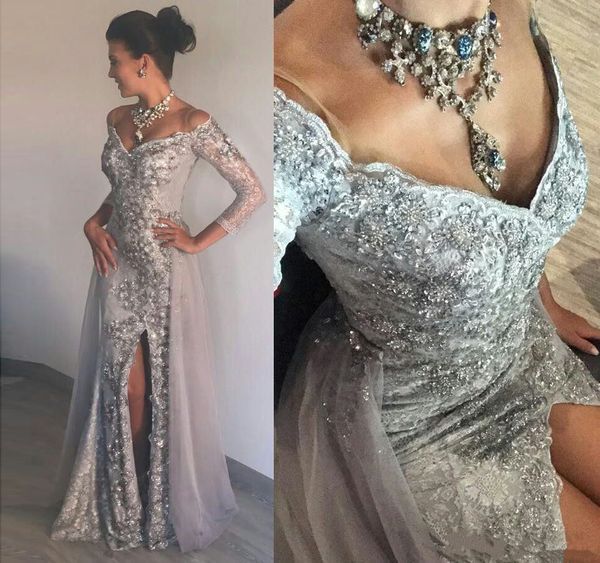2019 Vintage Silver Off the Shoulder Lace Appliques Mermaid Prom Dress 3/4 Sleeves Sexy Side Split Lace Ladies Evening Party Gowns Custom, Black;red
2019 Vintage Silver Off the Shoulder Lace Appliques Mermaid Prom Dress 3/4 Sleeves Sexy Side Split Lace Ladies Evening Party Gowns Custom, Black;red
