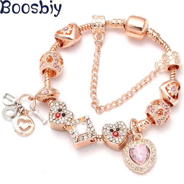 boosbiy vintage rose gold pink crystal charm heart pendant brand bracelet original diy charm bracelet for women jewelry, Golden;silver
boosbiy vintage rose gold pink crystal charm heart pendant brand bracelet original diy charm bracelet for women jewelry, Golden;silver