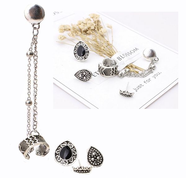women earring sets vintage silver color stud earings chain ear cuff crown droplet boho bohemian jewelry 4pcs/set d469l, Golden;silver
women earring sets vintage silver color stud earings chain ear cuff crown droplet boho bohemian jewelry 4pcs/set d469l, Golden;silver