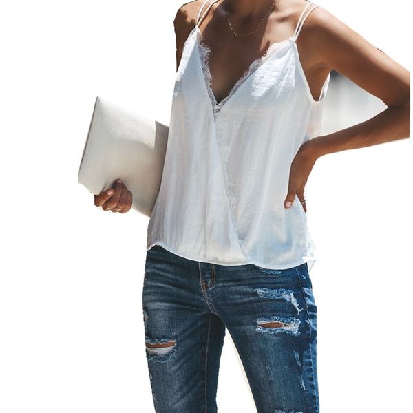 camisole women summer chiffon lace v neck sleeveless vest shirt front cross ladies loose normal size, White
camisole women summer chiffon lace v neck sleeveless vest shirt front cross ladies loose normal size, White