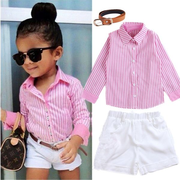 summer children's clothing pink striped shirt+white shorts+belt 3pcs sets fashion girl dress up for 2-7 yrs kids
summer children's clothing pink striped shirt+white shorts+belt 3pcs sets fashion girl dress up for 2-7 yrs kids