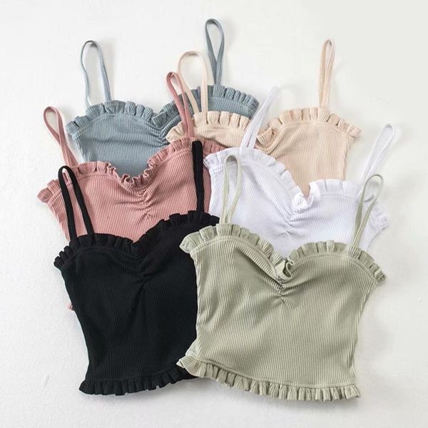 firstto knitted camis ruffles wood ears thread elasticity spaghetti strap tight slim backless undershirt crop 6 colors, White
firstto knitted camis ruffles wood ears thread elasticity spaghetti strap tight slim backless undershirt crop 6 colors, White