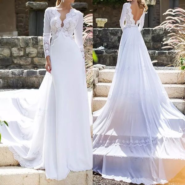beach style backless wedding dress 2018 chiffon lace v-neck a-line wedding dresses white long sleeve bridal dress
beach style backless wedding dress 2018 chiffon lace v-neck a-line wedding dresses white long sleeve bridal dress