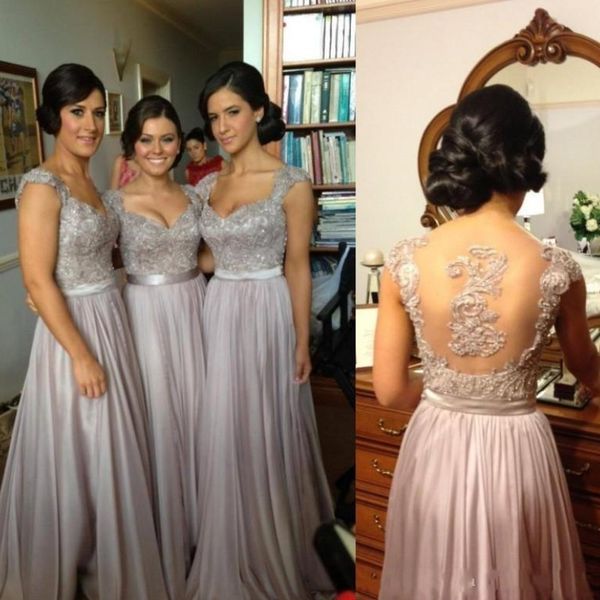 summer beach chiffon bridesmaid dresses fashion cap sleeves lace applique sequins beads bridesmaids dress sheer back prom dress, White;pink
summer beach chiffon bridesmaid dresses fashion cap sleeves lace applique sequins beads bridesmaids dress sheer back prom dress, White;pink
