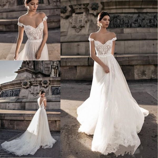 gali karten кружевные чешские свадебные платья с открытыми плечами прозрачное платье из тюля без спинки свадебные платья, White