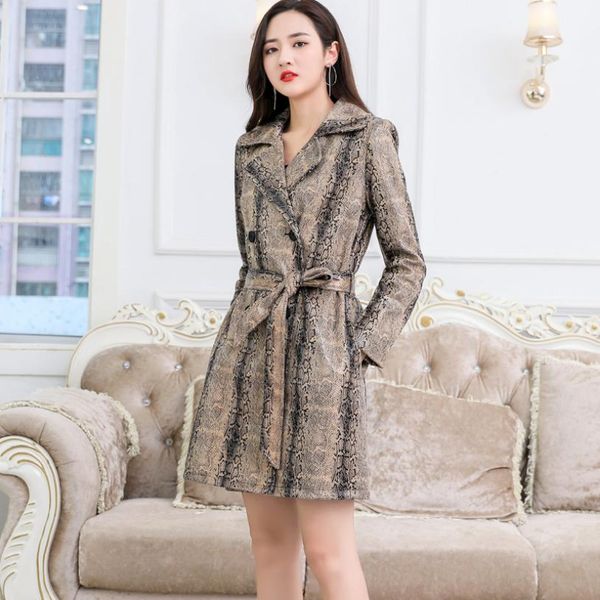 autumn and winter womens pu leather coat windbreaker imitation snakeskin long-sleeved jacket female slim outwear l1466 with belt, Black 
autumn and winter womens pu leather coat windbreaker imitation snakeskin long-sleeved jacket female slim outwear l1466 with belt, Black