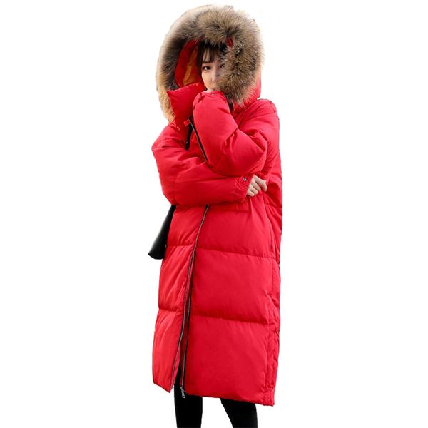 winter parka women down jacket thick warm raccoon fur collar hooded loose large size female long white duck down coats h593, Black
winter parka women down jacket thick warm raccoon fur collar hooded loose large size female long white duck down coats h593, Black