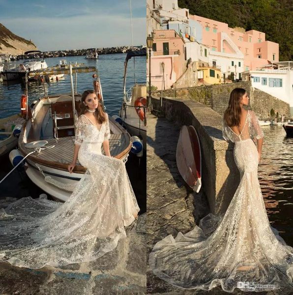 2018 v neck lace mermaid wedding dresses short sleeves applique backless bridal gowns lace appliques sweep train bride wedding gowns ba8028, White
2018 v neck lace mermaid wedding dresses short sleeves applique backless bridal gowns lace appliques sweep train bride wedding gowns ba8028, White