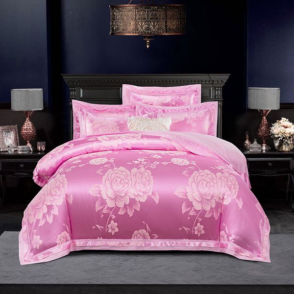 2018 floral pink bed covers silk cotton blend duvet cover set jacquard 4pc  king bedlinens sheet pillowcases 
2018 floral pink bed covers silk cotton blend duvet cover set jacquard 4pc  king bedlinens sheet pillowcases