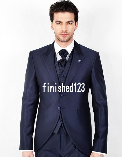 custom design two button navy blue wedding groom tuxedos peak lapel groomsmen mens dinner blazer suits (jacket+pants+vest+tie) no:1530, Black;gray
custom design two button navy blue wedding groom tuxedos peak lapel groomsmen mens dinner blazer suits (jacket+pants+vest+tie) no:1530, Black;gray