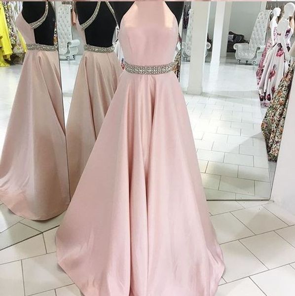 stunning pink prom dresses halter satin with crystal beads backless sweep train pleats satin evening dresses prom dress 2018, Black
stunning pink prom dresses halter satin with crystal beads backless sweep train pleats satin evening dresses prom dress 2018, Black