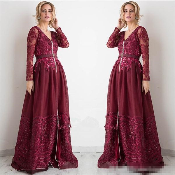 burgundy long sleeve abaya dubai prom formal dresses 2018 luxury lace applique beaded v-neck plus size occasion evening wear gown, Black
burgundy long sleeve abaya dubai prom formal dresses 2018 luxury lace applique beaded v-neck plus size occasion evening wear gown, Black