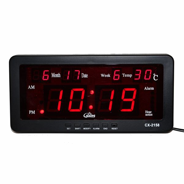 

electronic alarm clock digital led calendar watch with week and date indoor temperature hourly chime function led wall clock