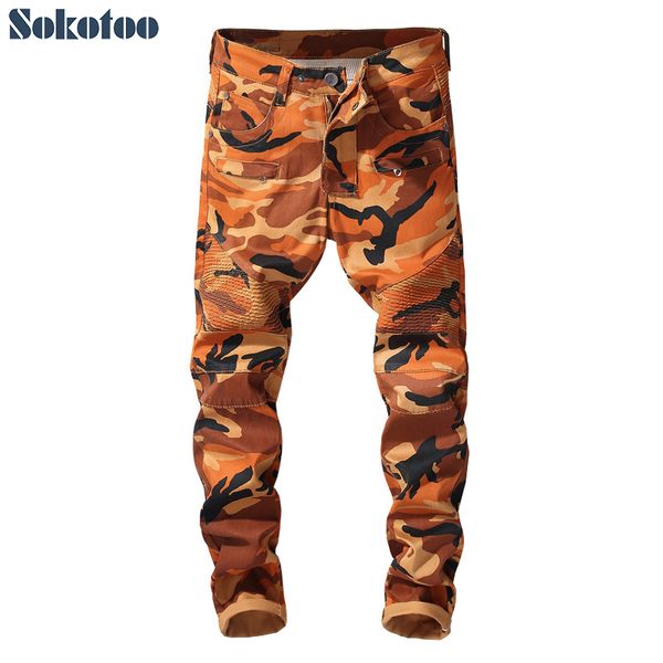sokotoo men's yellow camouflage printed biker jeans slim skinny patchwork cargo denim pants, Blue
sokotoo men's yellow camouflage printed biker jeans slim skinny patchwork cargo denim pants, Blue