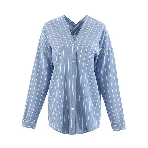 2018 spring and summer new paern european cross stripe long sleeve shirt blouse lead shirt women fashion blouses, White
2018 spring and summer new paern european cross stripe long sleeve shirt blouse lead shirt women fashion blouses, White