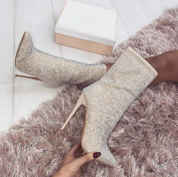 sparkly rhinestones designer women boots 11 cm stiletto heels pointed toe shoes mid-calf boot beaded plus size wedding bottes, Black
sparkly rhinestones designer women boots 11 cm stiletto heels pointed toe shoes mid-calf boot beaded plus size wedding bottes, Black