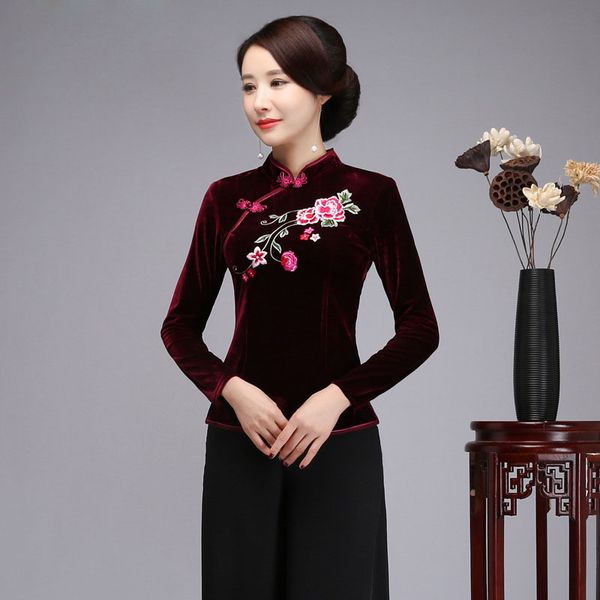 mandarin collar long sleeve women purple shirt slim embroidery flower lady blouse vintage velvet button tang clothing s-4xl, White
mandarin collar long sleeve women purple shirt slim embroidery flower lady blouse vintage velvet button tang clothing s-4xl, White