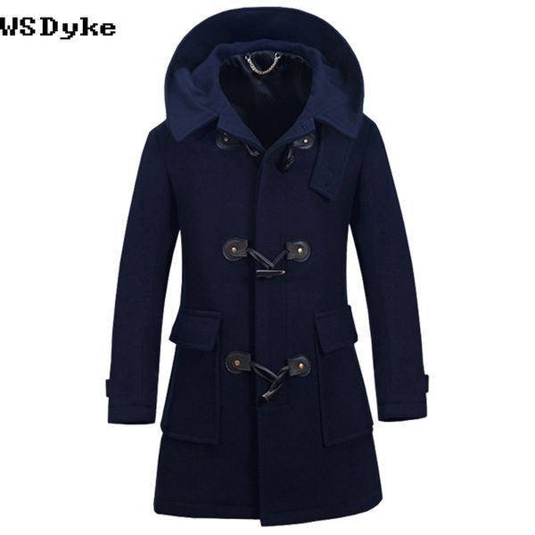 2017 winter new classical men's woolen coat thick long coat slim norn button trench men, Black
