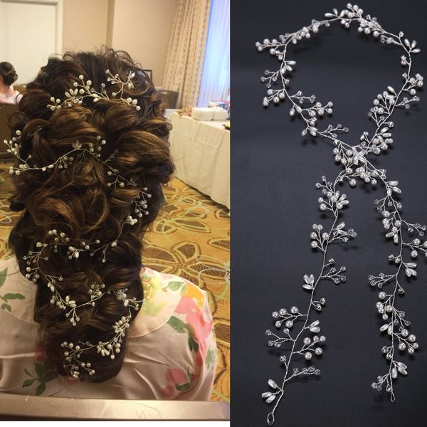 

luxury crystal wedding hair accessories headband simulated pearl bridal hair vine hairbands crown headpiece bride tiara jewelry, Slivery;golden