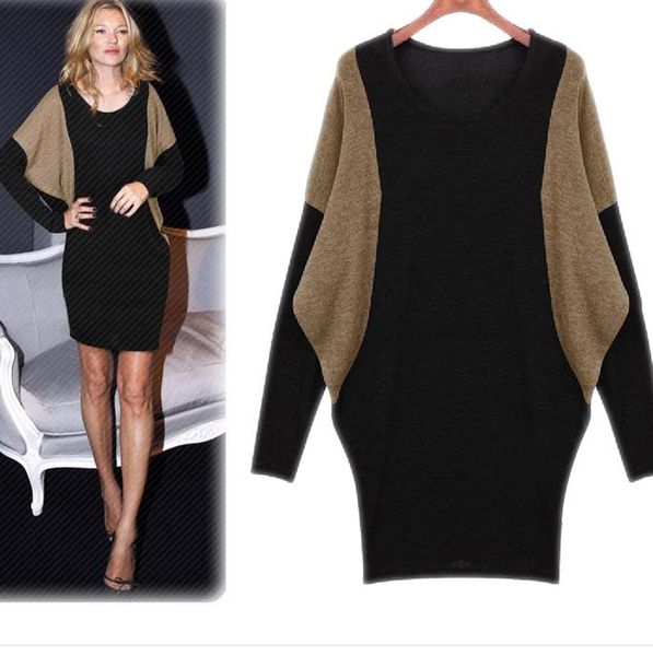 new spring autumn europe vestidos women's plus size t-shirt dress patchwork bat-wing long sleeve long dresses c3308, Black;gray
new spring autumn europe vestidos women's plus size t-shirt dress patchwork bat-wing long sleeve long dresses c3308, Black;gray