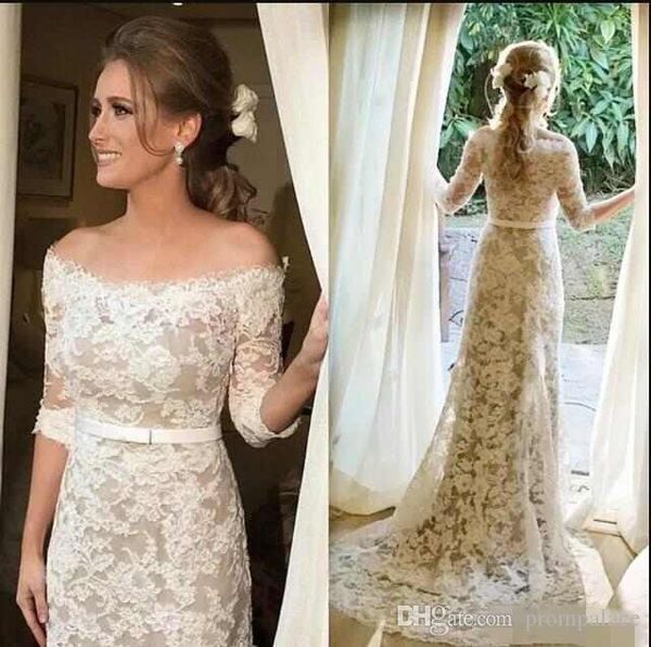 full lace wedding dresses with half sleeves off shoulder a-line custom made wedding bridal gowns, White
full lace wedding dresses with half sleeves off shoulder a-line custom made wedding bridal gowns, White