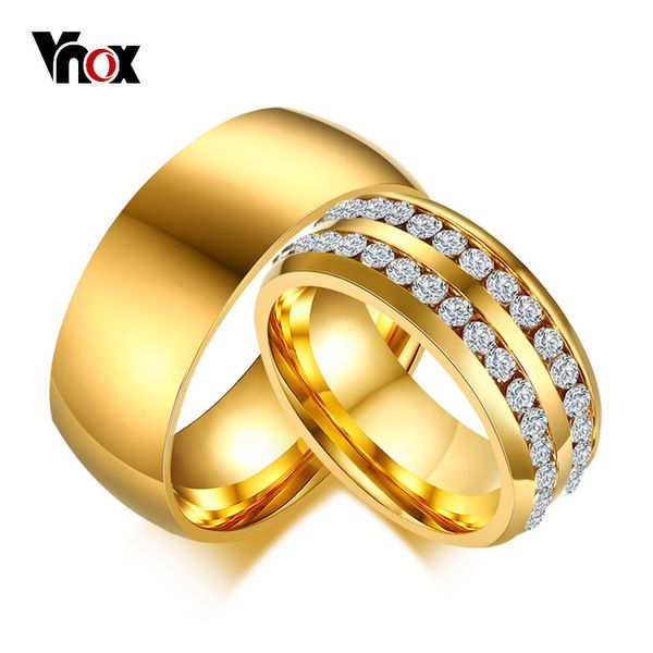 vnox classic wedding rings 2 row shinny cz stones gold color stainless steel engagement jewelry anniversary valentine's day gift, Golden;silver
vnox classic wedding rings 2 row shinny cz stones gold color stainless steel engagement jewelry anniversary valentine's day gift, Golden;silver