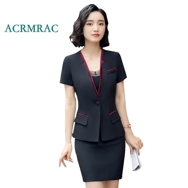 acrmrac women's suit set new summer solid color splice slim short sleeve jacket skirt business formal skirt suits, White;black
acrmrac women's suit set new summer solid color splice slim short sleeve jacket skirt business formal skirt suits, White;black