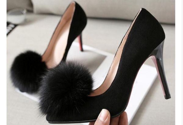 send 2017 spring new style hair ball pointed end shallow mouth single shoes fine heel high heel women shoes, Black
send 2017 spring new style hair ball pointed end shallow mouth single shoes fine heel high heel women shoes, Black