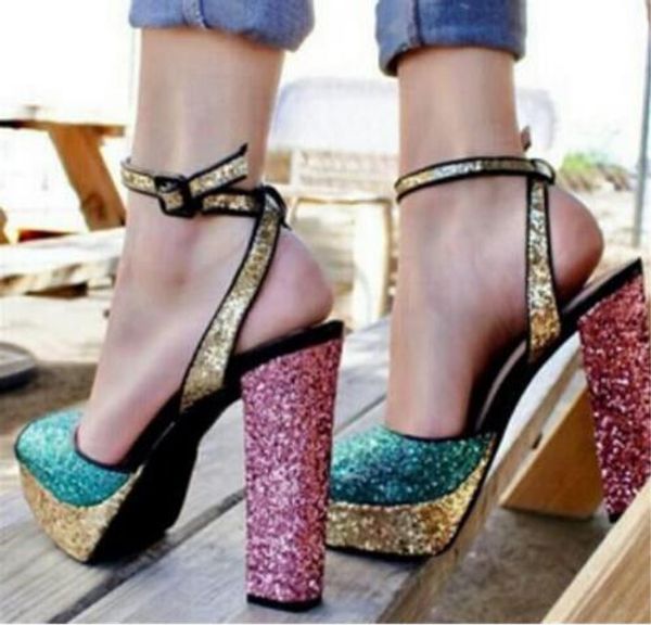 ladies bling bling glitter mixed color square thick high heels dress wedding shoes woman open toe gladiator sandals plus size, Black
ladies bling bling glitter mixed color square thick high heels dress wedding shoes woman open toe gladiator sandals plus size, Black
